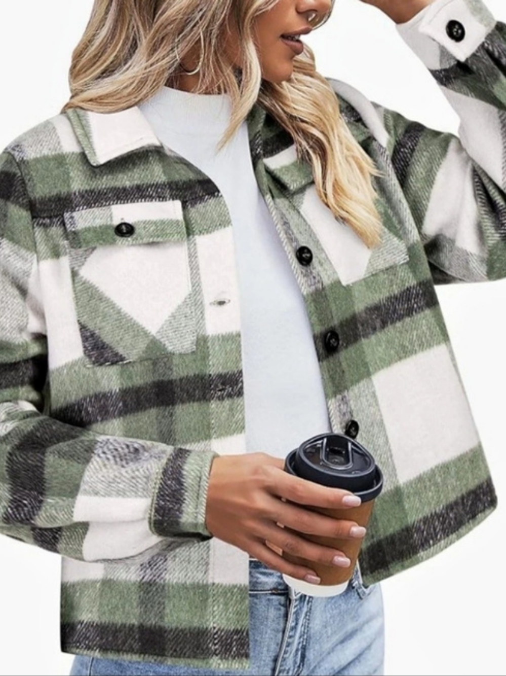 Women's Thick Plaid Cropped Shacket
